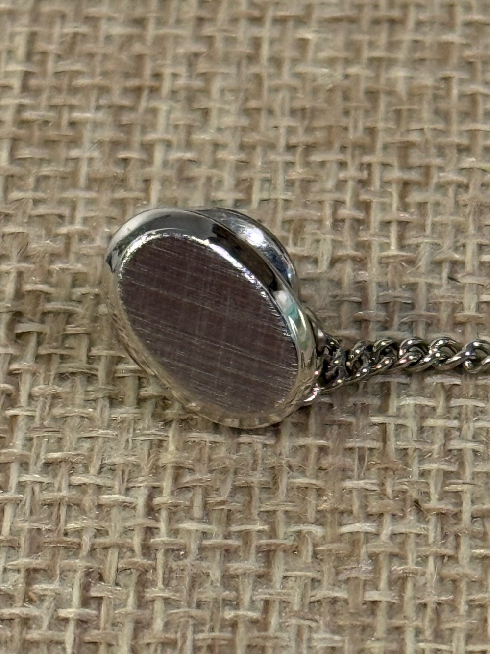 Vintage Silver Tone Oval Brushed Texture Tie Tack Pin with Chain Bar